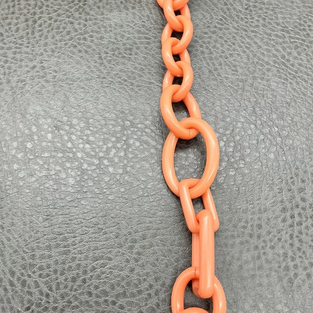J. Crew Necklace Chain Link Womens Coral Orange Resin Gold Tone Chunky Statement